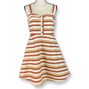 Mi Ami Retro Striped Sleeveless Fit and Flare Knee Length Dress Lined Medium